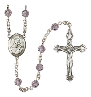 Sterling Silver 6mm Austrian Crystal Saint Robert Bellarmine Rosary in Light Amethyst