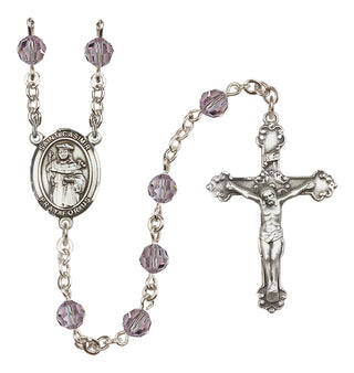 Sterling Silver 6mm Austrian Crystal Saint Casimir of Poland Rosary in Light Amethyst