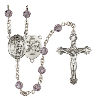 Sterling Silver 6mm Austrian Crystal Guardian Angel / EMT Rosary in Light Amethyst