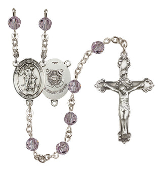 Sterling Silver 6mm Austrian Crystal Guardian Angel/Coast Guard Rosary in Light Amethyst