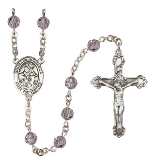 Sterling Silver 6mm Austrian Crystal Angel de la Guardia Rosary in Light Amethyst