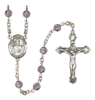 Sterling Silver 6mm Austrian Crystal Saint Leo the Great Rosary in Light Amethyst