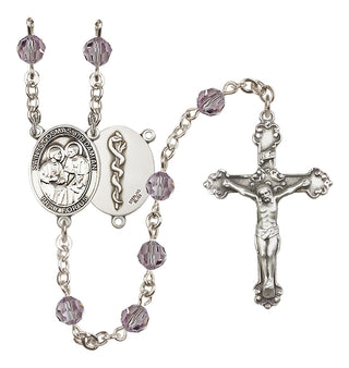 Sterling Silver 6mm Austrian Crystal Saints Cosmas & Damian / Doctors Rosary in Light Amethyst