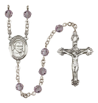 Sterling Silver 6mm Austrian Crystal Saint Vincent de Paul Rosary in Light Amethyst