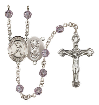 Sterling Silver 6mm Austrian Crystal Saint Christopher/Football Rosary in Light Amethyst