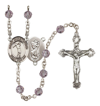 Sterling Silver 6mm Austrian Crystal Saint Christopher/Golf Rosary in Light Amethyst