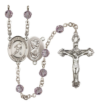 Sterling Silver 6mm Austrian Crystal Saint Christopher/Soccer Rosary in Light Amethyst