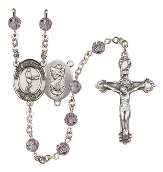 Sterling Silver 6mm Austrian Crystal Saint Christopher/Tennis Rosary in Light Amethyst