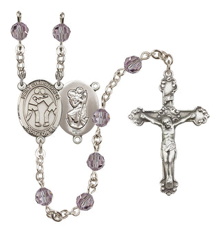 Sterling Silver 6mm Austrian Crystal Saint Christopher/Wrestling Rosary in Light Amethyst