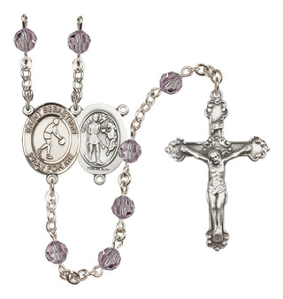 Sterling Silver 6mm Austrian Crystal Saint Sebastian/Basketball Rosary in Light Amethyst