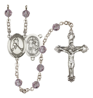 Sterling Silver 6mm Austrian Crystal Saint Sebastian/Ice Hockey Rosary in Light Amethyst