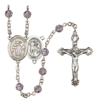 Sterling Silver 6mm Austrian Crystal Saint Sebastian/Wrestling Rosary in Light Amethyst