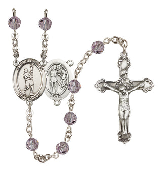 Sterling Silver 6mm Austrian Crystal Saint Sebastian/Lacrosse Rosary in Light Amethyst