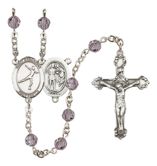 Sterling Silver 6mm Austrian Crystal Saint Sebastian/Figure Skating Rosary in Light Amethyst