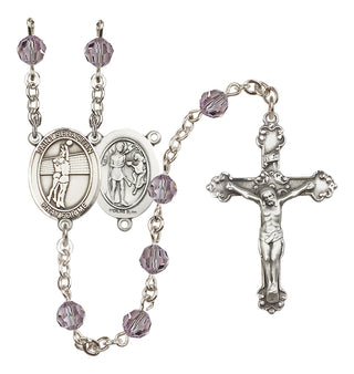Sterling Silver 6mm Austrian Crystal Saint Sebastian / Volleyball Rosary in Light Amethyst