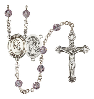 Sterling Silver 6mm Austrian Crystal Saint Sebastian / Rugby Rosary in Light Amethyst