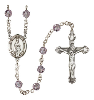 Sterling Silver 6mm Austrian Crystal Our Lady of Fatima Rosary in Light Amethyst