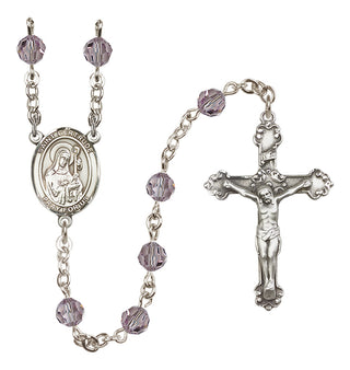 Sterling Silver 6mm Austrian Crystal Saint Gertrude of Nivelles Rosary in Light Amethyst