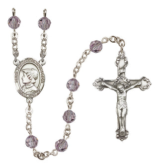 Sterling Silver 6mm Austrian Crystal Saint Elizabeth Ann Seton Rosary in Light Amethyst
