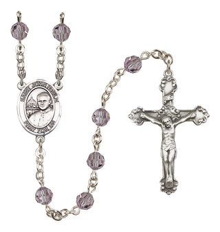 Sterling Silver 6mm Austrian Crystal Saint John Paul II Rosary in Light Amethyst