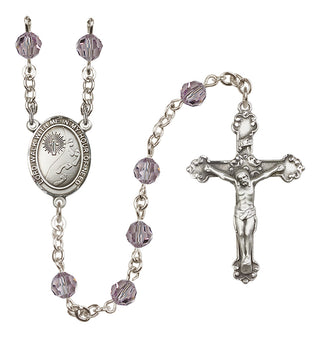 Sterling Silver 6mm Austrian Crystal Footprints / Cross Rosary in Light Amethyst