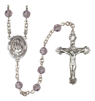 Sterling Silver 6mm Austrian Crystal Virgen del Carmen Rosary in Light Amethyst
