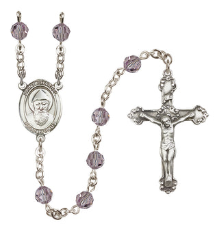 Sterling Silver 6mm Austrian Crystal Saint Sharbel Rosary in Light Amethyst