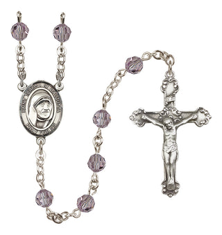 Sterling Silver 6mm Austrian Crystal Saint Teresa of Calcutta Rosary in Light Amethyst