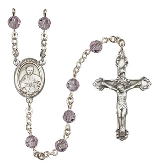 Sterling Silver 6mm Austrian Crystal Saint Pius X Rosary in Light Amethyst