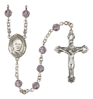 Sterling Silver 6mm Austrian Crystal Saint Hannibal Rosary in Light Amethyst