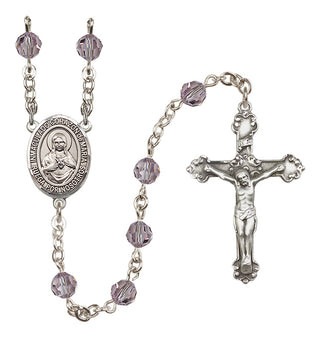 Sterling Silver 6mm Austrian Crystal Corazon Inmaculado de Maria Rosary in Light Amethyst