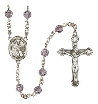 Sterling Silver 6mm Austrian Crystal Saint Eustachius Rosary in Light Amethyst