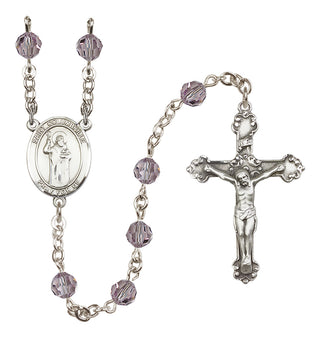 Sterling Silver 6mm Austrian Crystal Saint Columbkille Rosary in Light Amethyst