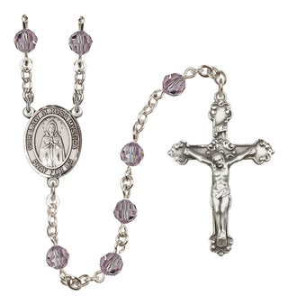 Sterling Silver 6mm Austrian Crystal Our Lady of Rosa Mystica Rosary in Light Amethyst