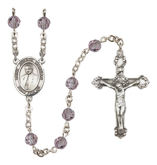 Sterling Silver 6mm Austrian Crystal Saint Joseph Marello Rosary in Light Amethyst