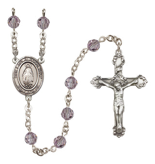 Sterling Silver 6mm Austrian Crystal Our Lady of Good Help Rosary in Light Amethyst
