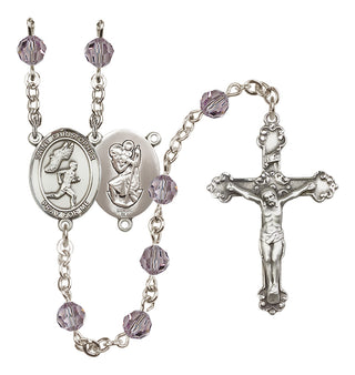 Sterling Silver 6mm Austrian Crystal Saint Christopher/Track&Field-Men Rosary in Light Amethyst