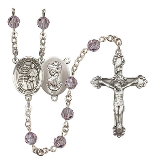 Sterling Silver 6mm Austrian Crystal Saint Christopher / Karate Rosary in Light Amethyst