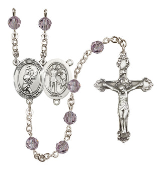 Sterling Silver 6mm Austrian Crystal Saint Sebastian/Softball Rosary in Light Amethyst