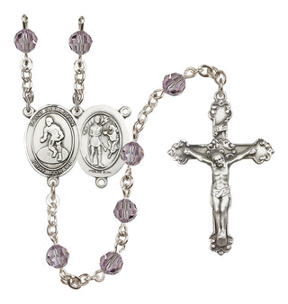 Sterling Silver 6mm Austrian Crystal Saint Sebastian/Wrestling Rosary in Light Amethyst