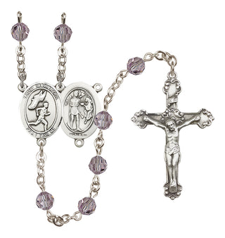 Sterling Silver 6mm Austrian Crystal Saint Sebastian /Track&Field-Men Rosary in Light Amethyst