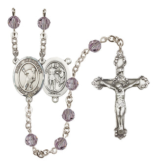 Sterling Silver 6mm Austrian Crystal Saint Sebastian/Lacrosse Rosary in Light Amethyst