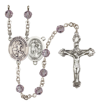 Sterling Silver 6mm Austrian Crystal Saint Sebastian/Soccer-Women Rosary in Light Amethyst