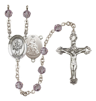 Sterling Silver 6mm Austrian Crystal Guardian Angel/Baseball Rosary in Light Amethyst