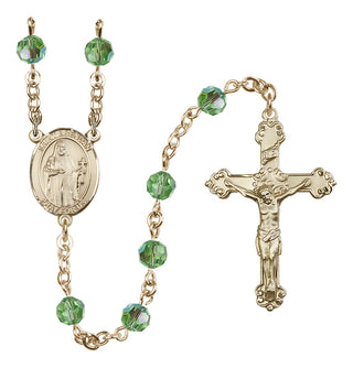 14 Karat Gold-Filled 6mm Austrian Crystal Saint Brendan the Navigator Rosary in Peridot
