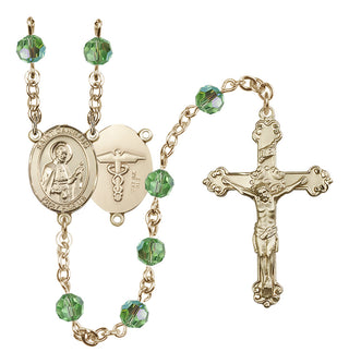 14 Karat Gold-Filled 6mm Austrian Crystal Saint Camillus of Lellis / Nurse Rosary in Peridot