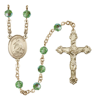 14 Karat Gold-Filled 6mm Austrian Crystal Saint Charles Borromeo Rosary in Peridot