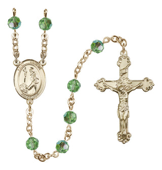 14 Karat Gold-Filled 6mm Austrian Crystal Saint Dominic de Guzman Rosary in Peridot