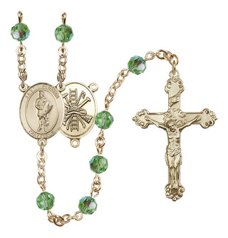 14 Karat Gold-Filled 6mm Austrian Crystal Saint Florian/Firefighter Rosary in Peridot