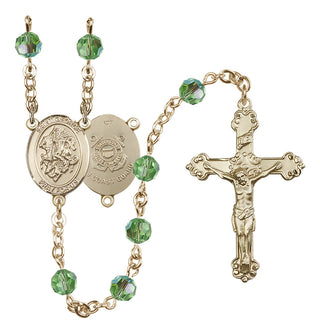 14 Karat Gold-Filled 6mm Austrian Crystal Saint George / Coast Guard Rosary in Peridot